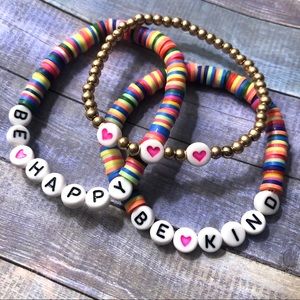 Heishi bead rubber rainbow set stack bracelet love